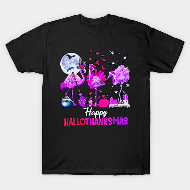 Flamingo Happy HalloThanksmas Funny Halloween Thanksgiving,happy hallowthanksmas T-Shirt by masterpiecesai